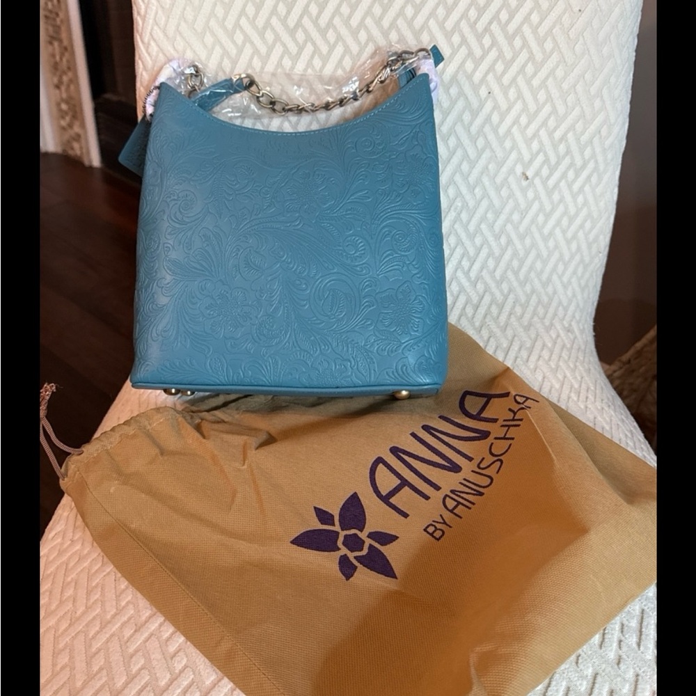 Anuschka Teal Embossed Shoulder Bag